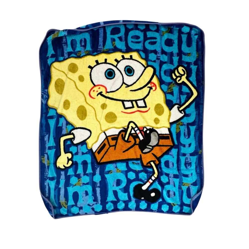 Spongebob Squarepants Blue I’M READY Kids Blanket Throw Vtg Nickelodeon
